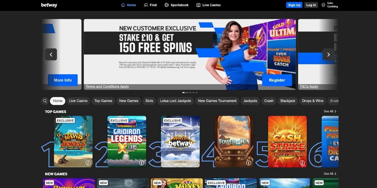 Screenshot of the Betway website